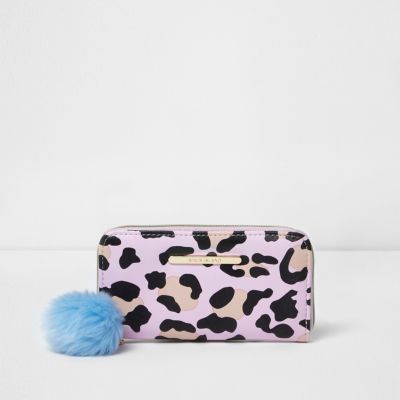 Girls pink leopard print pom pom purse